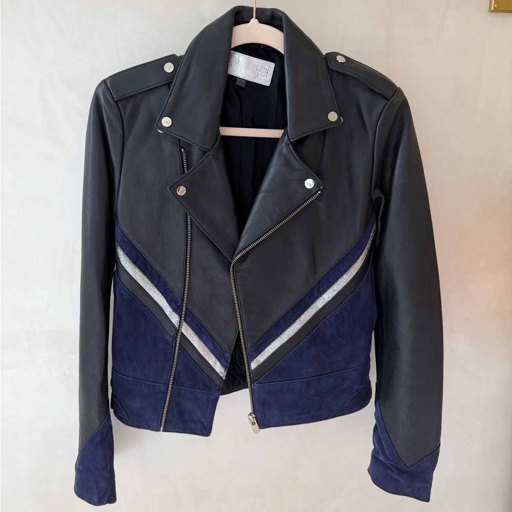 The mighty company Stylish Black and Blue Women's leather and suede jacket